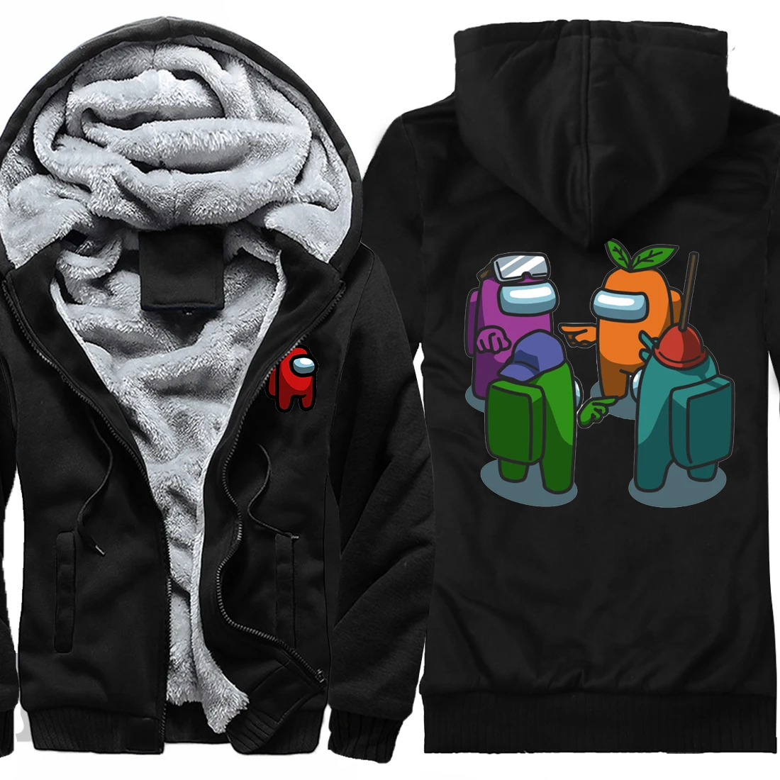 

Cute Among Us Mens Thicken Jackets Long Sleeve Dark Blue Coats And Hooded Keep Warm Korean Style Tops Fashion Sudadera Hombre