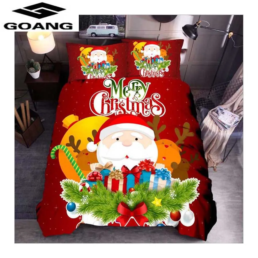 GOANG Merry Christmas Печатный Комплект постельного белья пододеяльник красный Санта Клаус одеяло Постельный набор подарки Размер США Королева Король