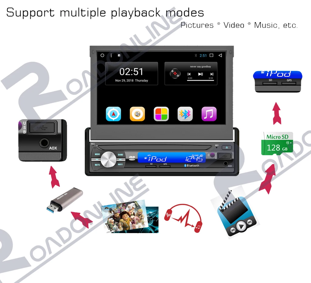 Cheap Original Universal car multimedia player 7’’ HD 1din Touch-screen Radio stereo support in-car Bluetooth/WIFI/FM/AM/USB/AUX/MAP 2