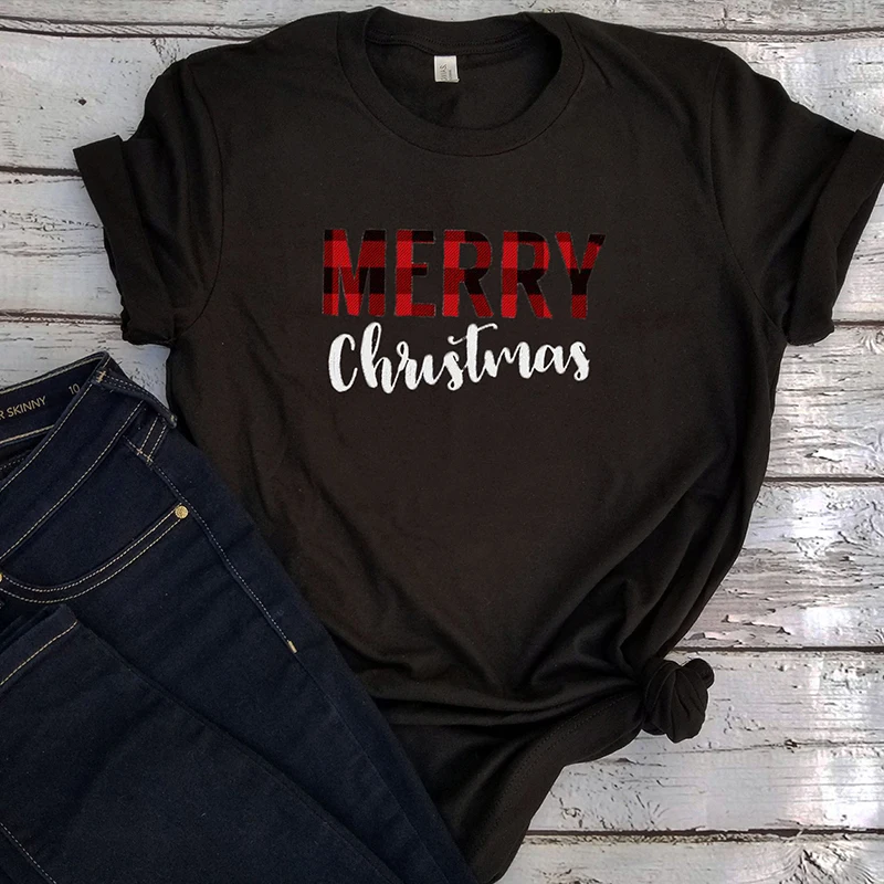 

Womens Christmas Shirt Vintage Print O-Neck Korean Clothes Thanksgiving Aesthetic 90s Tshirt 2019 Merry Christmas Women Tops