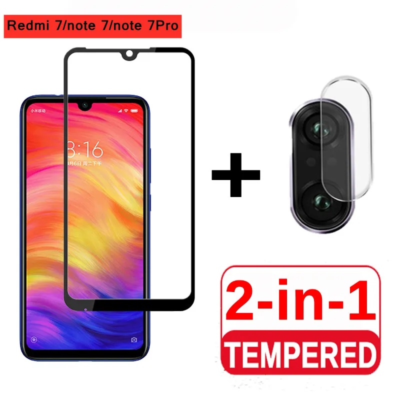 

2 IN 1 Protective Glass For Xiaomi Redmi Note 7 6 Pro Screen Protector Red mi 7 Camera Lens Film Tempered Glass On Redmi Note 7
