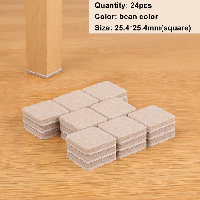 Felt Pads Furniture Feet Protector 5mm Square Table Chair Leg Stickers Cover Mats Wood Floor Protectors Bottom Anti-Slip Pads 25.4-25.4mm 24pcs