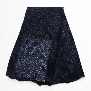 

2019 With Sequins Laces Embroidery Fabric Black African Lace Fabric High Quality French Tulle Lace Fabric For Wedding