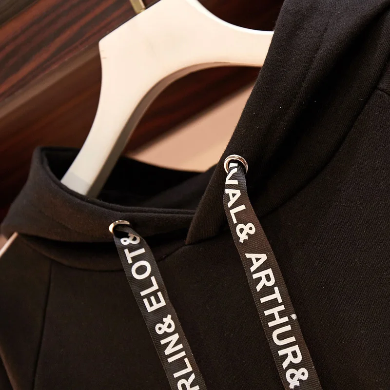 Tanie Big Size Fashion dres kobiety jesienne ubrania zimowe bluzy z długim rękawem + spodnie dwuczęściowy zestaw duży Plus rozmiar czarny zestaw sportowy