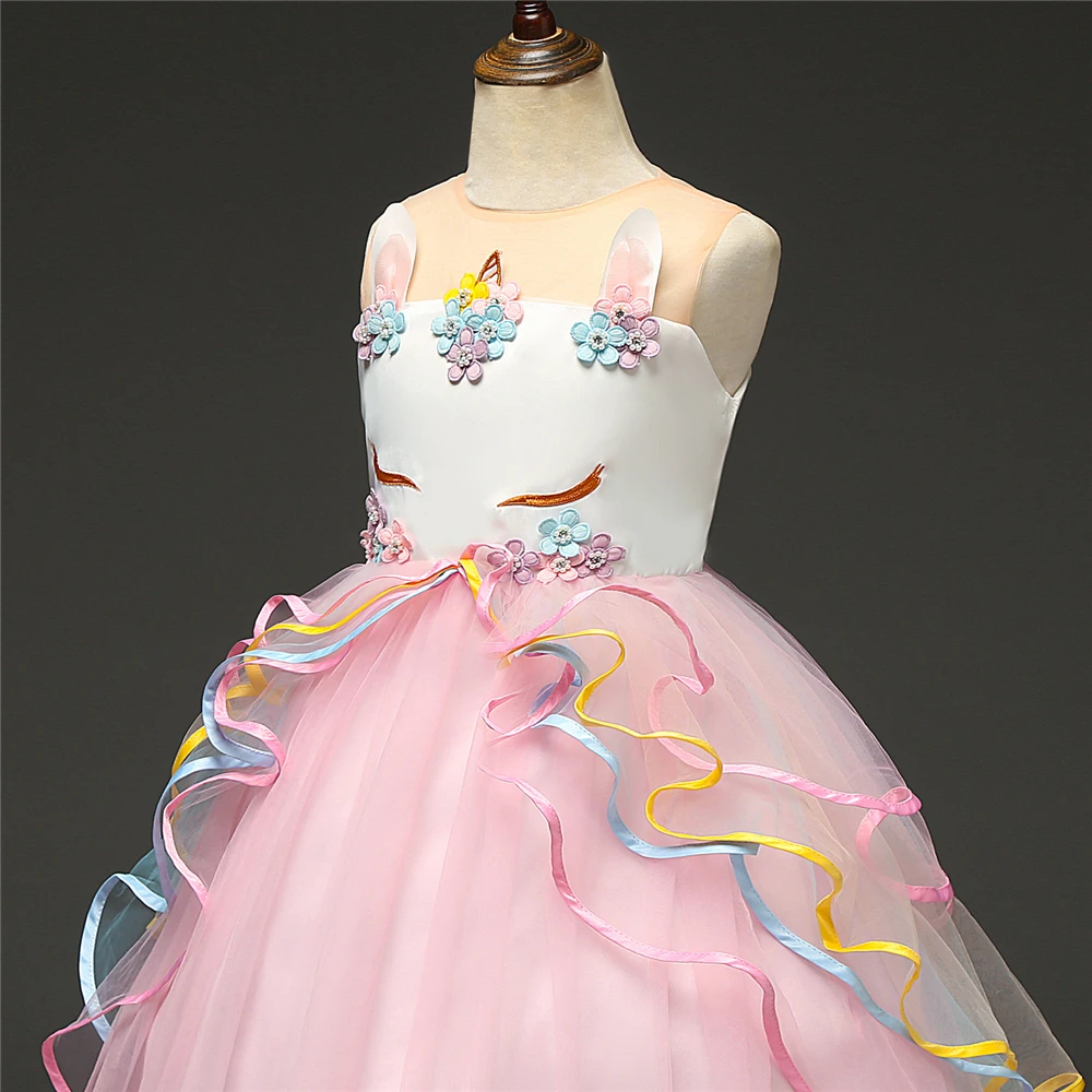 Детское платье единорога детское цветочное кружевное длинное вечернее без