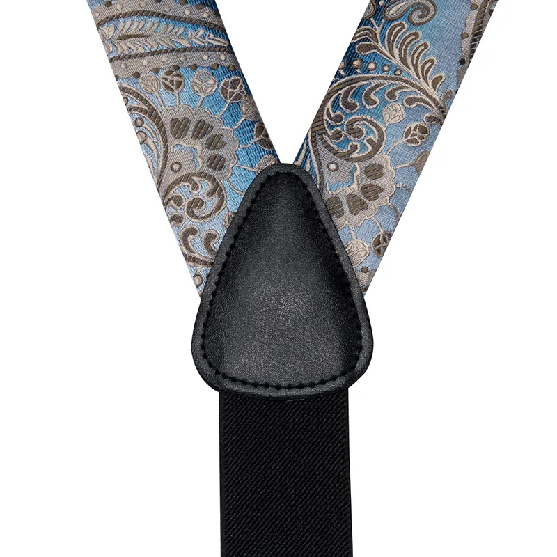 BD-3017 Hi-галстук-бабочка из шелка для взрослых Для Мужчин's подтяжки галстук бабочка Комплект кожаных туфель с металлическим узором 6 зажимы подтяжек модные синие Пейсли Эластичные подтяжки Для мужчин
