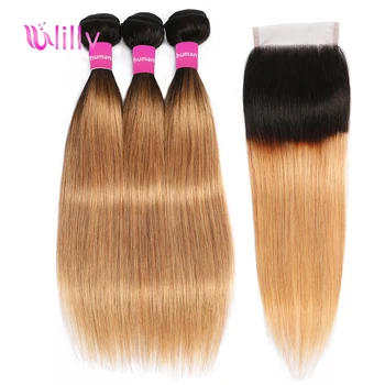 

ULilly Brazilian Straight Hair Bundles With Closure Color Ombre Human Hair Bundles With Closure Bundles With Closure Human Hair