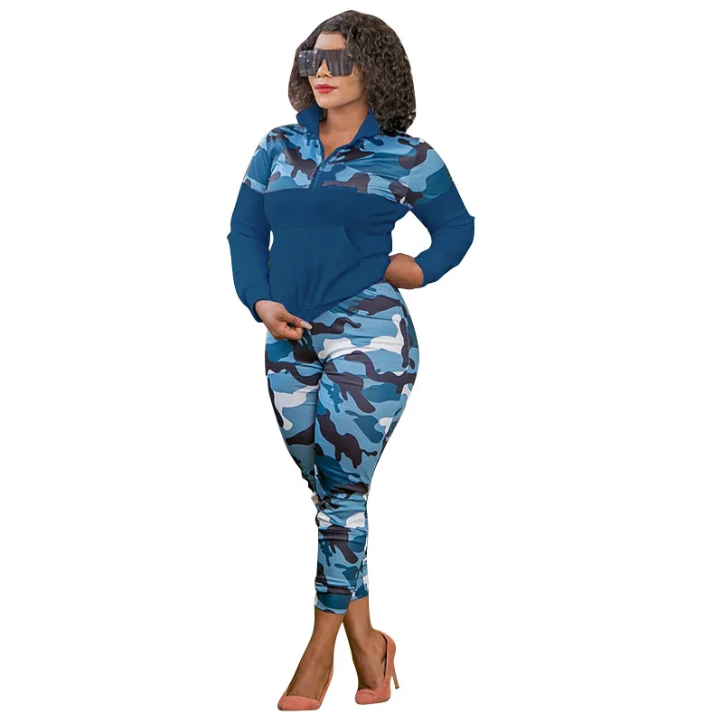 dressy pant suits Winter Big Beautiful Women Tracksuit Set Sweatshirt+Pants Suit Female 2 Piece Outfits Camouflage Women Two Piece XL-５XL Sets designer suits