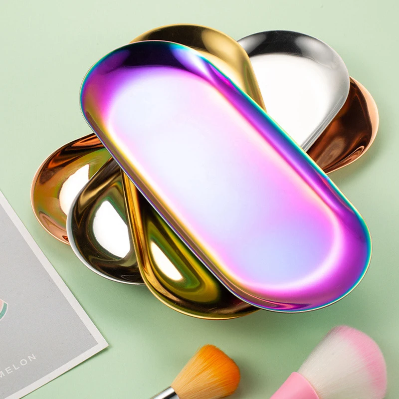 

Free Customization Stainless Steel Storage Tray Rose Gold Silvery Black Oval Fruit Plate Jewelry Display Metal Tray Storage