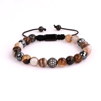 New Design 8mm Natural Stone Hematite CZ ball Macrame Beaded Bracelet For Women