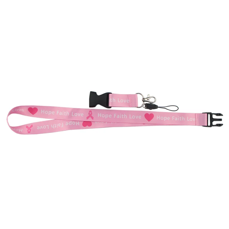 K529 розовый ремешок на шею для защиты от рака груди, ремешок для ключей, ID карты, телефонных ремешков, USB держатель для бейджа, висячий шнур, Лариат, ремешок, 1 шт
