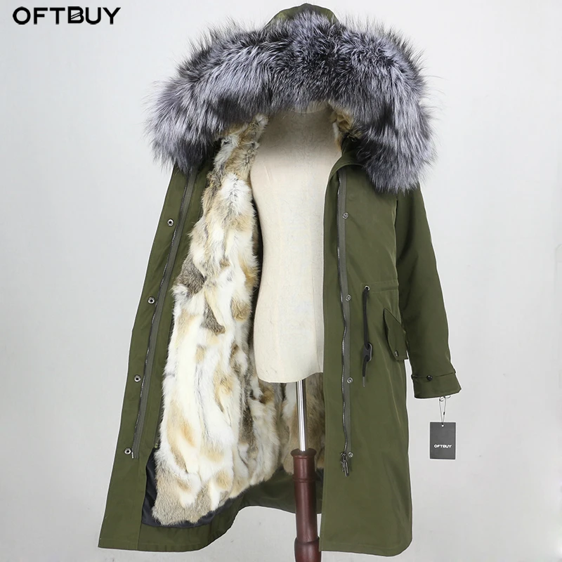 Женская парка на кроличьем меху OFTBUY непромокаемая теплая куртка с воротником и