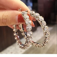 Роскошные женские большие белые круглые серьги-кольца, модные серебряные золотые свадебные серьги, Двойные серьги с цирконием для женщин