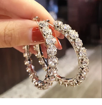 Luxury Female Big White Round Hoop Earrings Fashion Gold Color Color Wedding Earrings Double Zircon Stone Earrings For Women