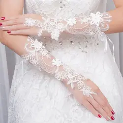 Women Wedding Short Fingerless Gloves Embroidery Lace Imitation Pearl Flower Applique Ribbon Bowknot Bridal Mittens