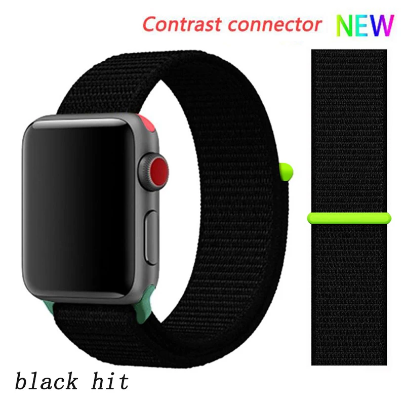 Нейлоновый ремешок для apple watch группа 4/5 44 мм/40 мм, correa apple watch 3 42 мм/38 мм iwatch серии 5/4/3/2 разноцветный коннектор ремешок для часов - Цвет ремешка: black 8 hit