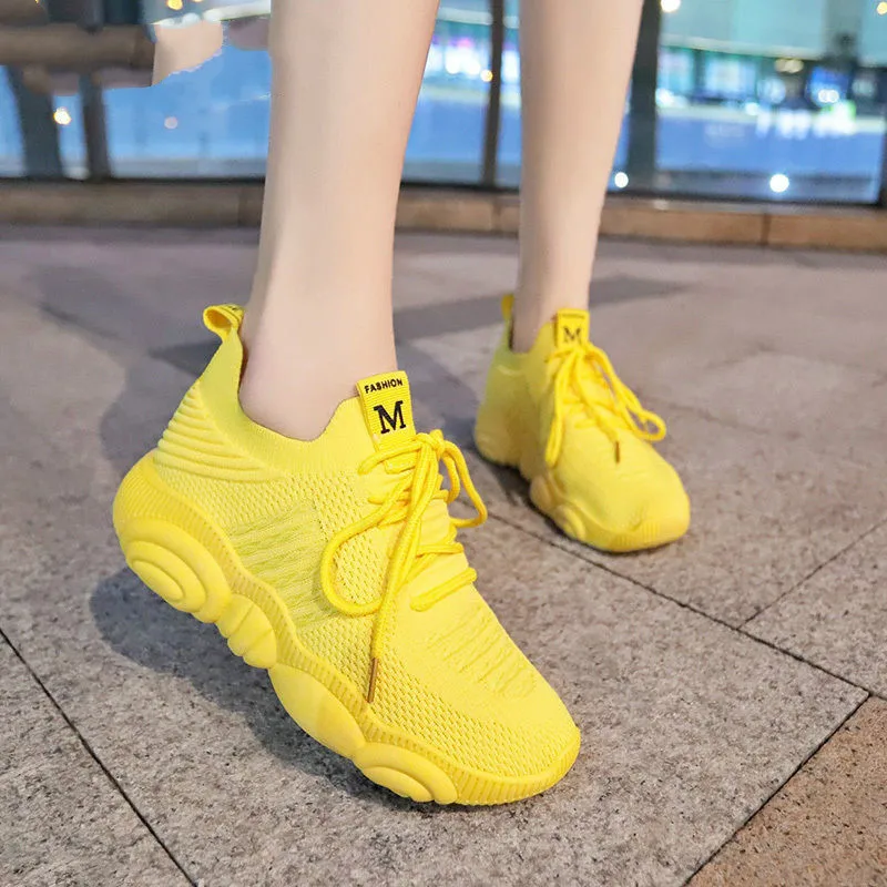 Fashion Sneakers Women Platform Sneakers Casual Shoes Women 2020 Flying Breathable Mesh Women Sneakers Yellow Basket Femme