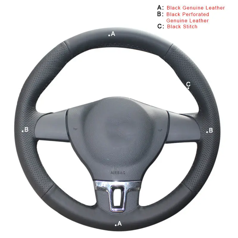 Genuine Leather Авто оплетка на руле Крышка для Volkswagen VW Tiguan Lavida Passat B7 Jetta Mk6 DIY автомобильные Чехлы аксессуары для интерьера - Название цвета: Genuine Leather
