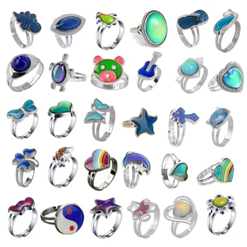 

30 Styles Color Change Mood Ring Band Kit Emotion Feeling Adjustable Size Temperature Finger Rings Kit For Aults Kids