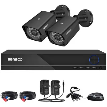 

SANSCO 4CH FHD Pro CCTV Camera System, 1080p Lite Smart DVR Recorder and (2) 2.0MP HD Indoor & Outdoor Bullet Cameras