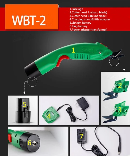 WBT-1 Electric Scissors for Cutting Fabric Cordless Electric Fabric  Scissors Cloth Cutter with 2 Blades (1 Battery)