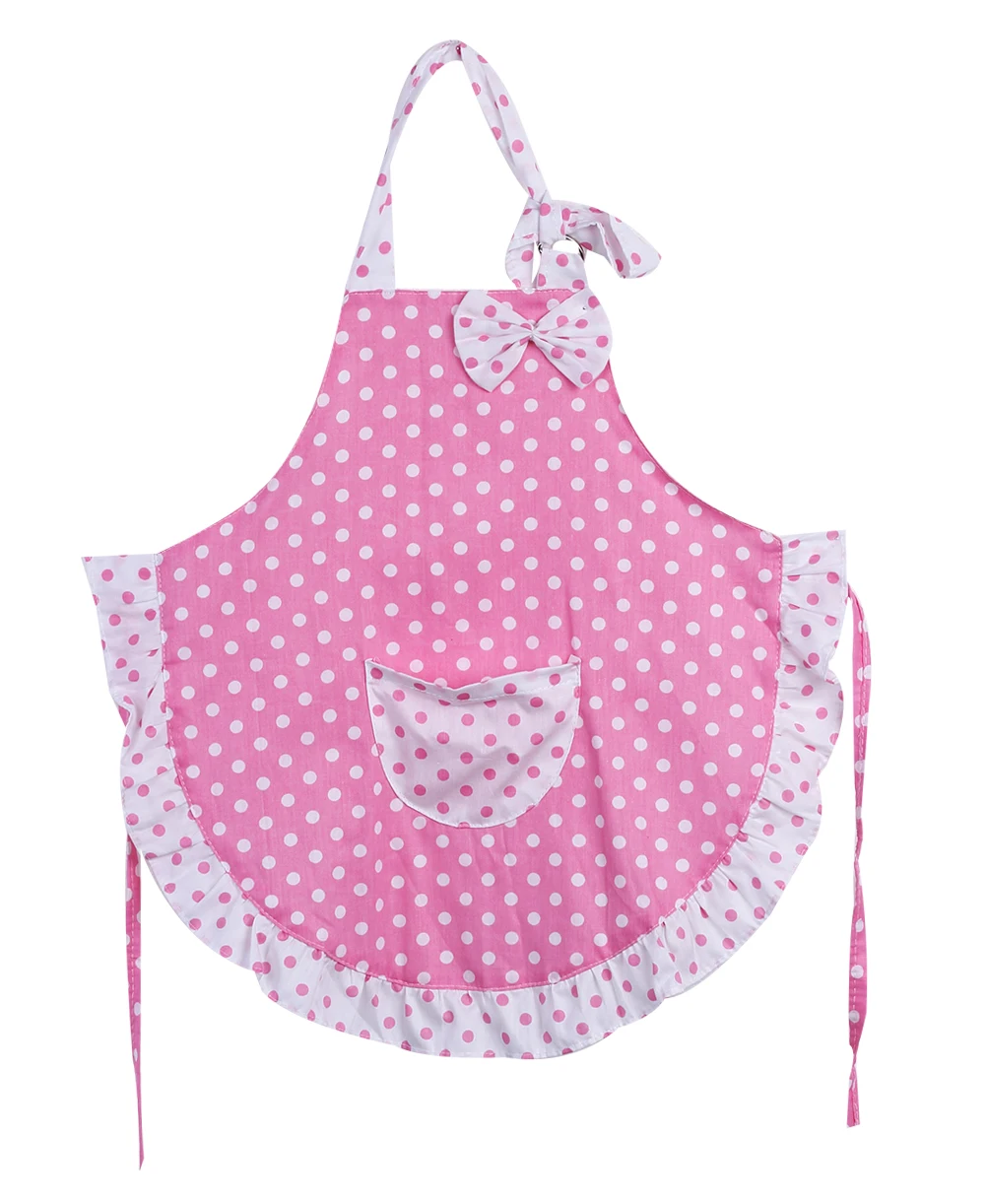 New Promotion Cute Kids Children Apron Princess Polka Dot Girls Painting Bow Cooking Apron - Цвет: Розовый