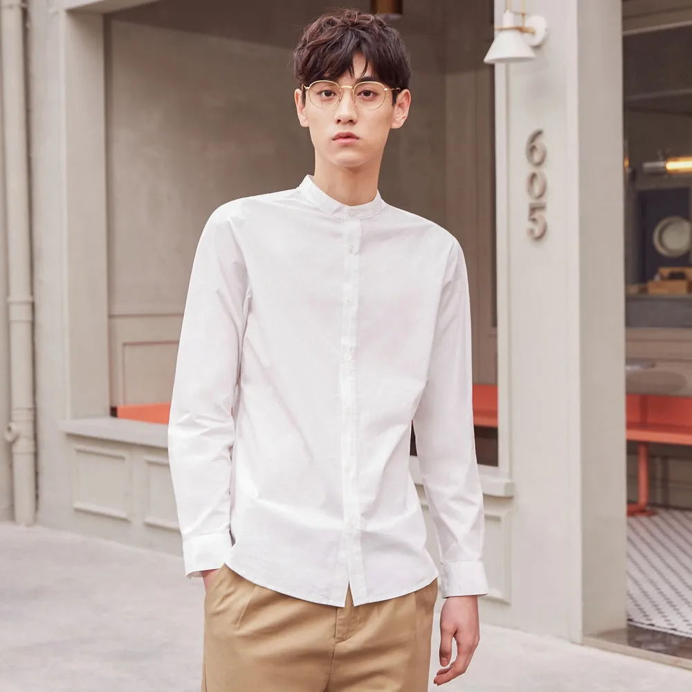 Koop Metersbonwe Merk Mannen Nieuwe Casual Shirts 2019 Lente Herfst Mannelijke Slanke Lange Mouwen Shirts Reguliere Katoen Mannelijke Tiener Tops