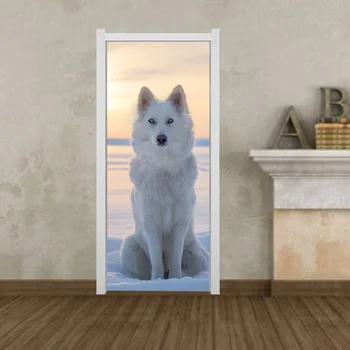 

2pcs Removable 3D Door Stickers Snow Fox Wall Stickers Waterproof Art Door Decals Self-Adhesive Posters for Office