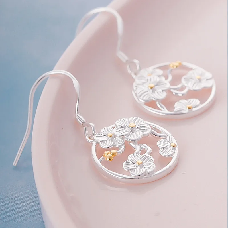 AXELUNA Orecchini A Goccia Fiore Di Ciliegio | In Argento Sterling 925 E Smalto | Pendenti Lunghi | Gioielli Regalo Per Madre O Moglie - 3