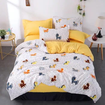 

Thumbedding Cartoon Pony Bedding Set For Kids Cute Simple White Duvet Cover King Queen Full Twin Single Unique Design Bed Set