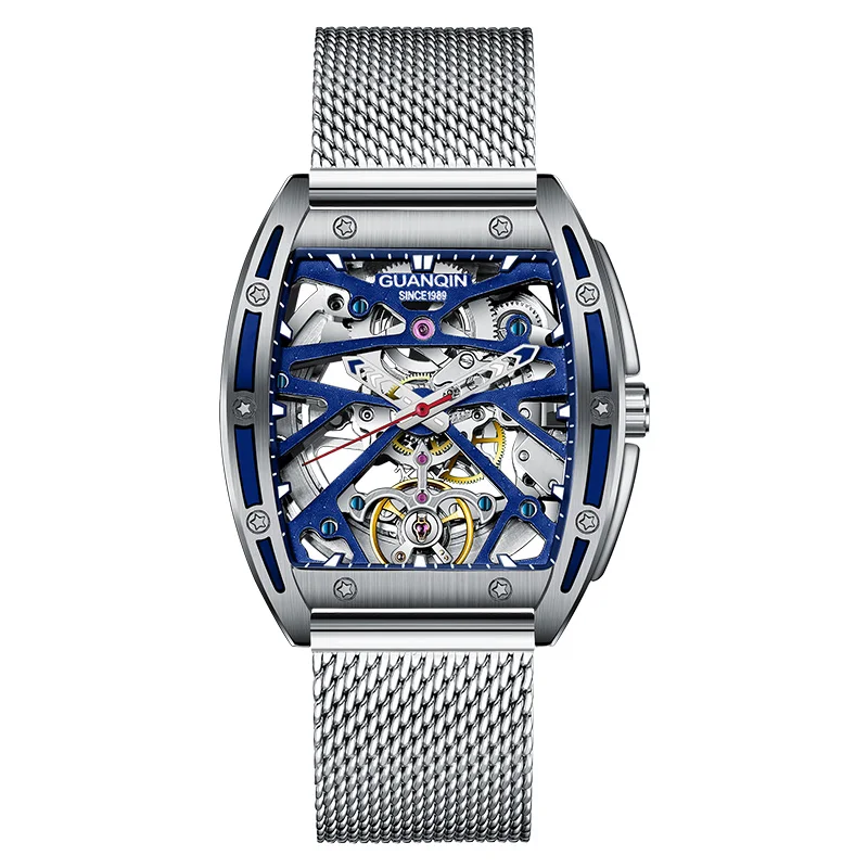 2021 New GUANQIN Tourbillon Men's Mechanical Watches Skeleton Luxury automatic watch for men Waterproof Clock man reloj hombre 
