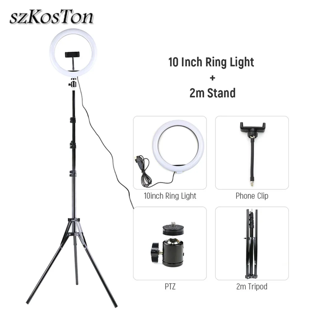 

26cm Ring Light Photography Lighting with Tripod Stand Selfie Lamp LED Dimmable for Live Fill Light For Smartphone Selfie Lamp