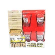 Drinking Games Wooden Building Block Toy Building Blocks Drinking Toys Wine Table Toys with 4 Wine Glasses and 60 Blocks