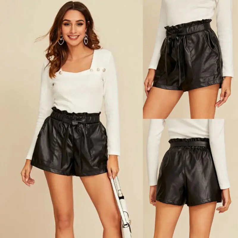 Women Shorts Ladies PU Leather PVC Wet 