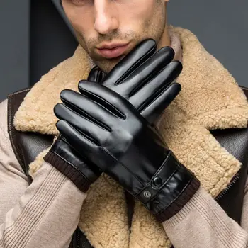 

Men Witner Faux Leather Touch Screen Gloves Plush Lined Warm Mittens 21 Styles