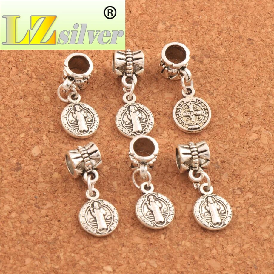 23X9mm Saint Jesus Benedict Patron Medal Crucifix Cross Charm Beads 100PCS Zinc Alloy  Bronze Dangle Jewelry DIY B1651