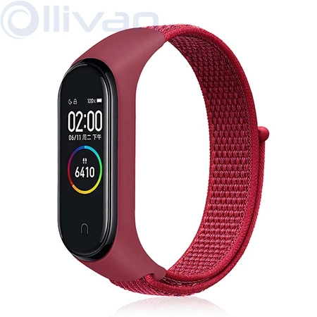 Red OLLIVAN New Stick Nylon Loop Wrist Strap For Xiaomi Mi Band 4 3 Bracelet Sport Loop Watchband For MiBand 3 4 Breathable Band4 - Цвет: Red