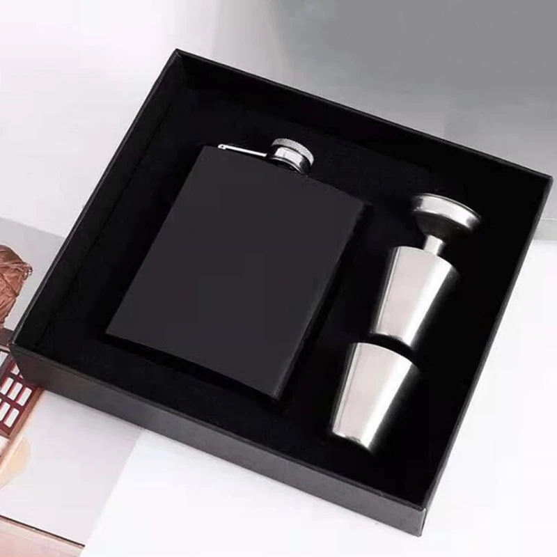 

8OZ Black Hip Flask MINI Liquor Bottle Gift Box Stainless Steel Wine Pot Black Surface Spray Paint Portable Customizable Bottle