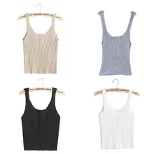 Сексуальная Женская облегающая трикотажная кофточка с бретельками, Приталенный жилет с квадратным вырезом, топы APR5_30