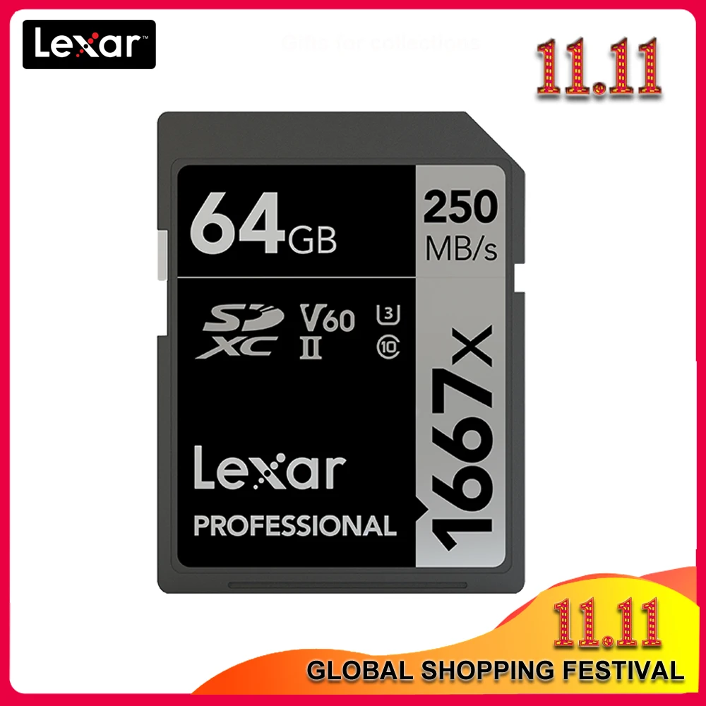 Lexar 1667x до 250 МБ/с. флэш-память sd card 64 Гб 128 V60 UHS-II U3 карты высокой скорости 256 карта SDXC Для 3D 4K HD видео