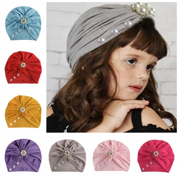

New Cotton Blending Baby Indian Hat with Alloy Pearl Button Newborn Knotted Beanies Children Caps