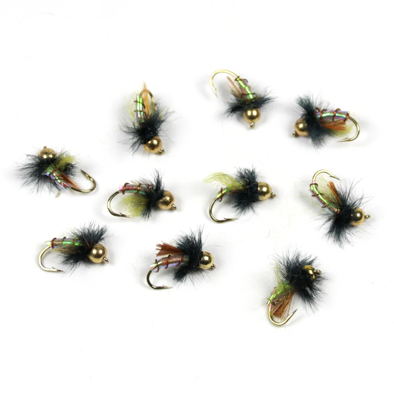 Wifreo 10 шт.#12 голографическая латунная бусина с головкой Nymph Caddis Pupae Flasher Back Nymph Fly для Bluegill Crappie Trout Fishing