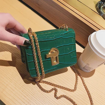 

Stone pattern Mini Square Crossbody Bag 2019 New Quality PU Leather Women's Designer Handbag Lock Chain Shoulder Messenger Bag