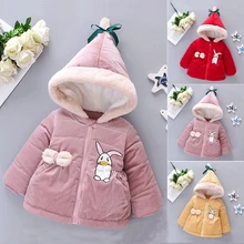 Зимнее пальто для маленьких девочек, куртка теплый плюшевый плотный Снежный комбинезон с рисунком кролика, толстовка с капюшоном, бархатная одежда, детская верхняя одежда