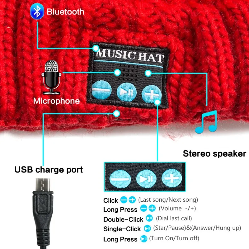 Практичные Bluetooth наушники бини для мужчин и женщин музыка шляпа супер долгое время игры наушники с микрофоном акриловый материал