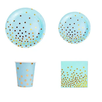 

32Pc Hot Stamping Disposable Tableware Set Plate/Napkin/Cup Adult Happy Birthday Party Decor Kids Wedding Birthday Blue