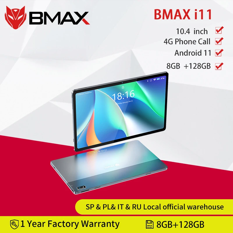 BMAX i11 10.4 inch Android 11 Phone Call Tablet 2000x1200 T618 Octa Core 8GB RAM 128GB ROM 4G Network Tablets PC Dual Wifi GPS