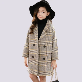 

Winter Coat For Girls Thick Woolen Jacket For Girls Fashion Plaid Kids Outerwear Autumn England Teenage Clothes For Girls School