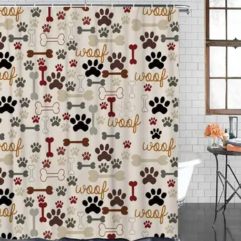 

Durable Polyester Fabric Shower Curtains for Bathroom/Reading Nook Stall Cartoon Dog Footprint Paw and Bone Waterproof Bathtub