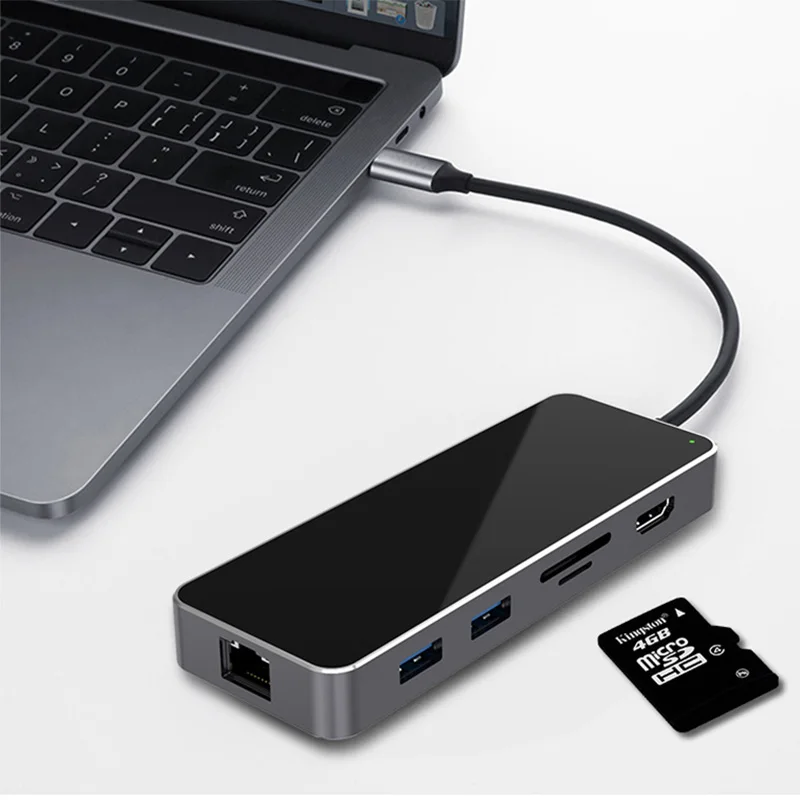 10 в 1 концентратор USB C концентратор тип C к HDMI VGA RJ45 мульти порт док-станция с 3,5 мм разъем для наушников PD зарядка 10 порт usb-хаб